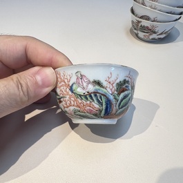 A Chinese famille rose 17-piece 'Deer and Scholars' tea service, Qianlong