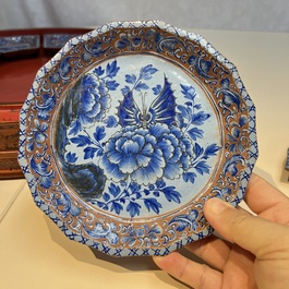 A Chinese enamelled Yixing stoneware nine-piece 'peonies' sweetmeat set on a Southeast Asian lacquer tray, 19th C.