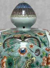 A large Chinese famille verte baluster vase and cover with animals, flowers and antiquities, Chenghua mark, 19th C.