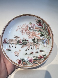 A Chinese famille rose 17-piece 'Deer and Scholars' tea service, Qianlong