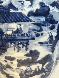 A Chinese blue and white covered vase with figures in landscapes, Kangxi