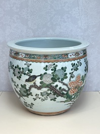 A Chinese famille verte 'Birds among Flowering Branches' fish bowl or jardini&egrave;re, 19th C.