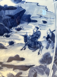 A Chinese blue and white covered vase with figures in landscapes, Kangxi