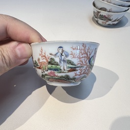 A Chinese famille rose 17-piece 'Deer and Scholars' tea service, Qianlong