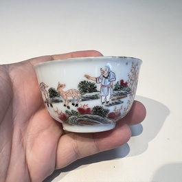A Chinese famille rose 17-piece 'Deer and Scholars' tea service, Qianlong