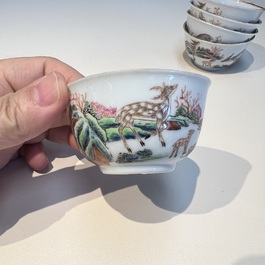 A Chinese famille rose 17-piece 'Deer and Scholars' tea service, Qianlong