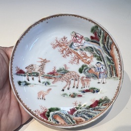 A Chinese famille rose 17-piece 'Deer and Scholars' tea service, Qianlong