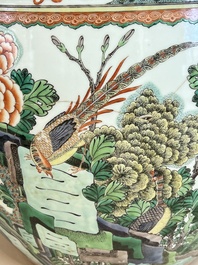 A Chinese famille verte 'Birds among Flowering Branches' fish bowl or jardini&egrave;re, 19th C.