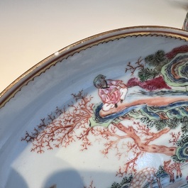 A Chinese famille rose 17-piece 'Deer and Scholars' tea service, Qianlong