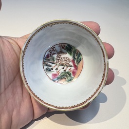 A Chinese famille rose 17-piece 'Deer and Scholars' tea service, Qianlong
