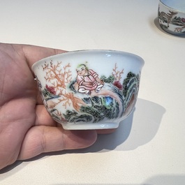 A Chinese famille rose 17-piece 'Deer and Scholars' tea service, Qianlong