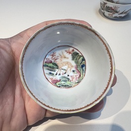 A Chinese famille rose 17-piece 'Deer and Scholars' tea service, Qianlong