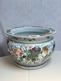 A large French famille verte-style 'Lotus Pond with Birds' fish bowl or jardini&egrave;re, Samson, Paris, 19th C.