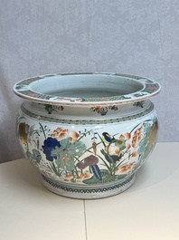 A large French famille verte-style 'Lotus Pond with Birds' fish bowl or jardini&egrave;re, Samson, Paris, 19th C.