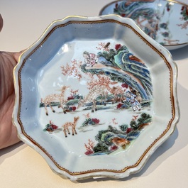 A Chinese famille rose 17-piece 'Deer and Scholars' tea service, Qianlong