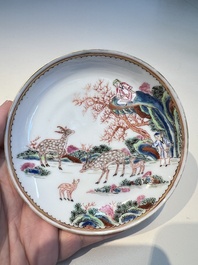 A Chinese famille rose 17-piece 'Deer and Scholars' tea service, Qianlong