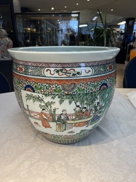 A Chinese famille verte 'Zhu Lin Qi Xian 竹林七賢' and 'Xi Xiang Ji' fish bowl or jardini&egrave;re, 19th C.