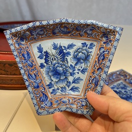 A Chinese enamelled Yixing stoneware nine-piece 'peonies' sweetmeat set on a Southeast Asian lacquer tray, 19th C.