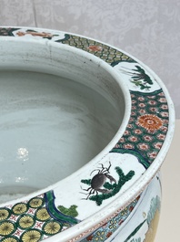 A large French famille verte-style 'Lotus Pond with Birds' fish bowl or jardini&egrave;re, Samson, Paris, 19th C.