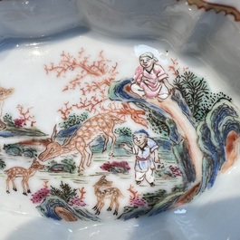 A Chinese famille rose 17-piece 'Deer and Scholars' tea service, Qianlong