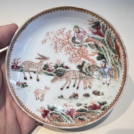 A Chinese famille rose 17-piece 'Deer and Scholars' tea service, Qianlong