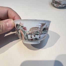 A Chinese famille rose 17-piece 'Deer and Scholars' tea service, Qianlong