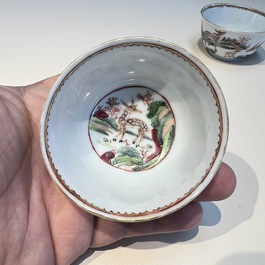 A Chinese famille rose 17-piece 'Deer and Scholars' tea service, Qianlong