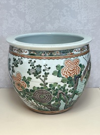 A Chinese famille verte 'Birds among Flowering Branches' fish bowl or jardini&egrave;re, 19th C.