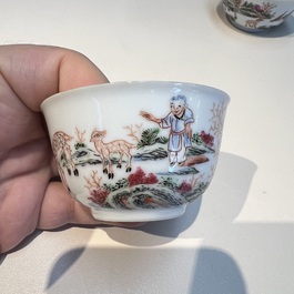 A Chinese famille rose 17-piece 'Deer and Scholars' tea service, Qianlong