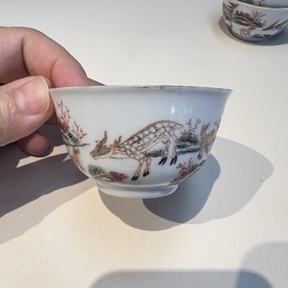 A Chinese famille rose 17-piece 'Deer and Scholars' tea service, Qianlong