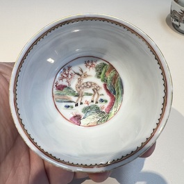 A Chinese famille rose 17-piece 'Deer and Scholars' tea service, Qianlong