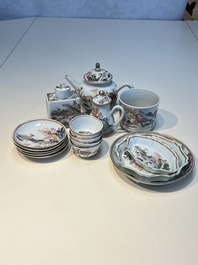 A Chinese famille rose 17-piece 'Deer and Scholars' tea service, Qianlong