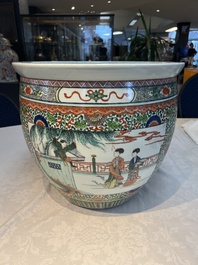 A Chinese famille verte 'Zhu Lin Qi Xian 竹林七賢' and 'Xi Xiang Ji' fish bowl or jardini&egrave;re, 19th C.