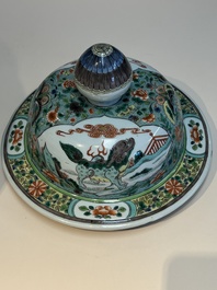 A large Chinese famille verte baluster vase and cover with animals, flowers and antiquities, Chenghua mark, 19th C.