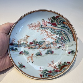 A Chinese famille rose 17-piece 'Deer and Scholars' tea service, Qianlong