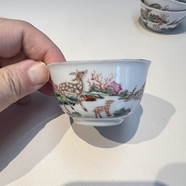 A Chinese famille rose 17-piece 'Deer and Scholars' tea service, Qianlong