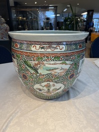 A Chinese famille verte 'Zhu Lin Qi Xian 竹林七賢' and 'Xi Xiang Ji' fish bowl or jardini&egrave;re, 19th C.