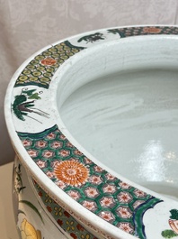 A large French famille verte-style 'Lotus Pond with Birds' fish bowl or jardini&egrave;re, Samson, Paris, 19th C.