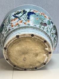 A large French famille verte-style 'Lotus Pond with Birds' fish bowl or jardini&egrave;re, Samson, Paris, 19th C.