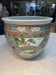 A Chinese famille verte 'Zhu Lin Qi Xian 竹林七賢' and 'Xi Xiang Ji' fish bowl or jardini&egrave;re, 19th C.