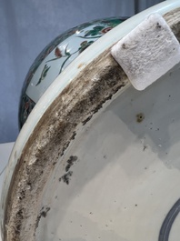 A large Chinese famille verte baluster vase and cover with animals, flowers and antiquities, Chenghua mark, 19th C.