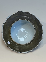 A Chinese blue and white covered vase with figures in landscapes, Kangxi