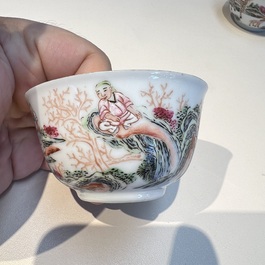 A Chinese famille rose 17-piece 'Deer and Scholars' tea service, Qianlong