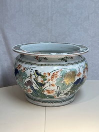A large French famille verte-style 'Lotus Pond with Birds' fish bowl or jardini&egrave;re, Samson, Paris, 19th C.
