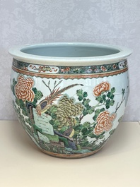 A Chinese famille verte 'Birds among Flowering Branches' fish bowl or jardini&egrave;re, 19th C.