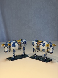 A pair of polychrome Dutch Delft cows, 18th C.