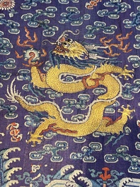 A Chinese blue-ground embroidered silk summer gauze 'Dragon' robe, 'Ji Fu' 吉服, 19th C.