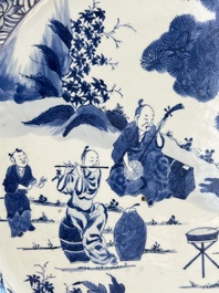 A massive Chinese blue and white 'Music-Making Scholars' dish, Yongzheng