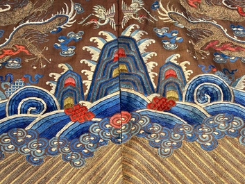 A Chinese brown-ground embroidered silk 'Dragon' robe, 'Ji Fu' 吉服, 19th C.