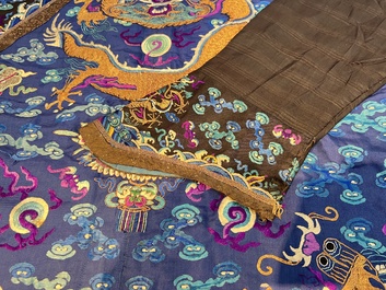 A Chinese blue-ground embroidered silk 'Dragon' robe, 'Ji Fu' 吉服, 19th C.